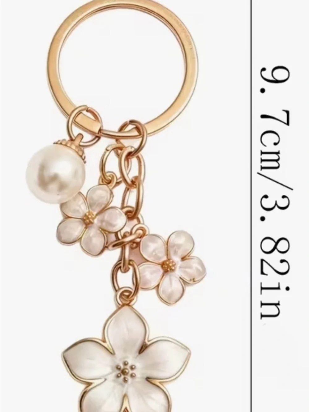 Gold Tone Floral Keychain with Pearl Charm